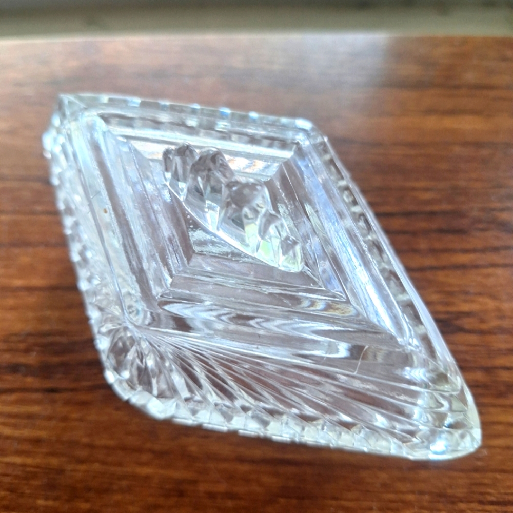 Vintage Diamond Shaped Art Deco Glass Trinket Box
